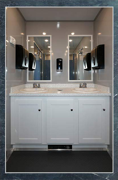 The soapstone Restroom Trailer interior view