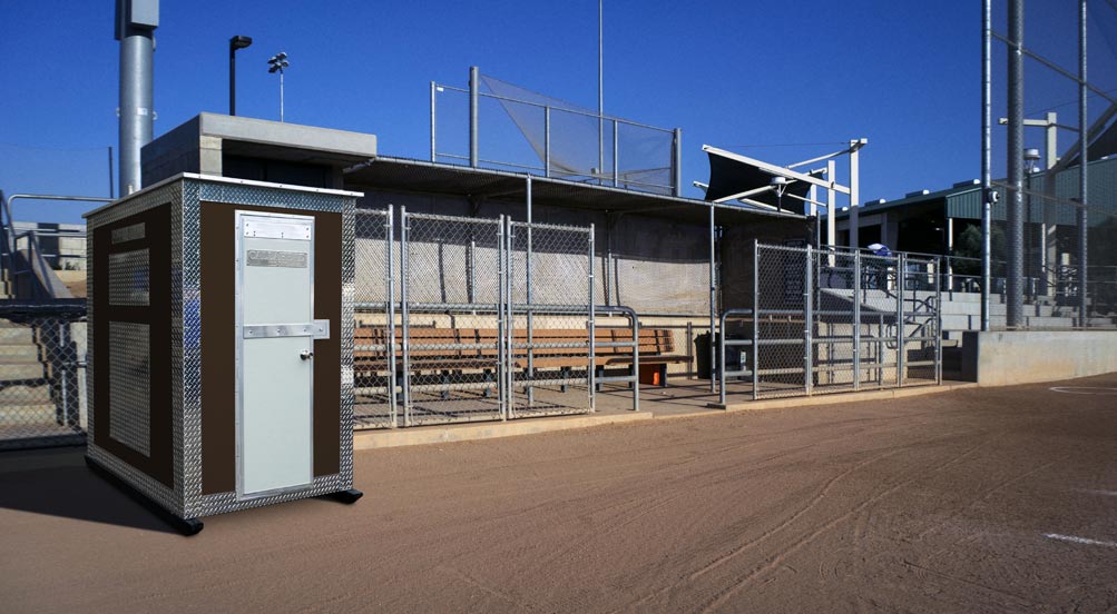 A25 STORAGE SHED IN A BASEBALL FIELD