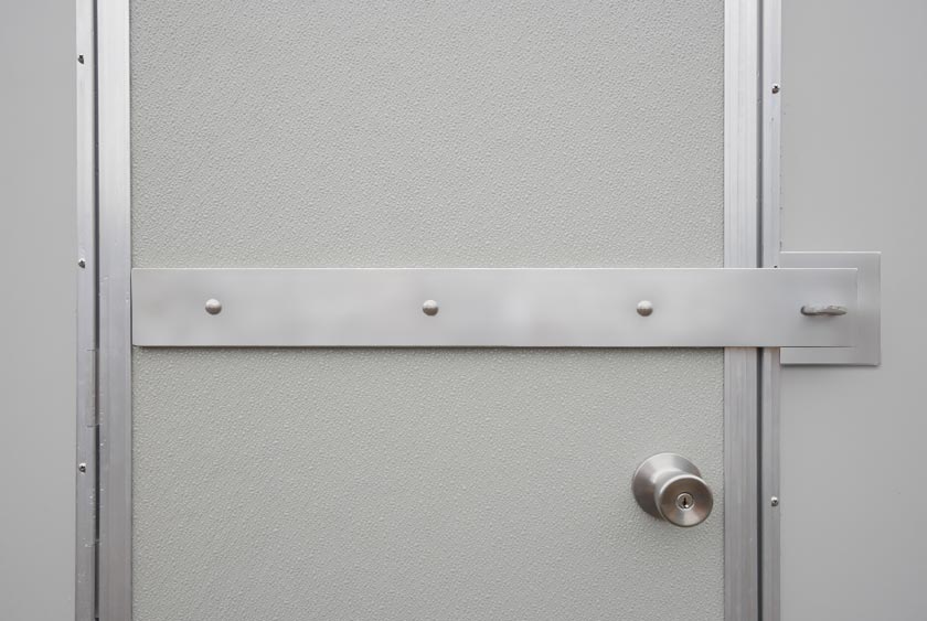 STEEL FIREPROOF DOOR, KEYED DOOR LOCK, AND FULL DOOR HASP FOR PADLOCK