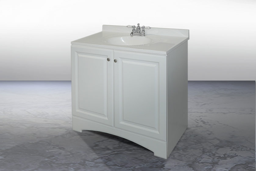 Modern white vanity sink.