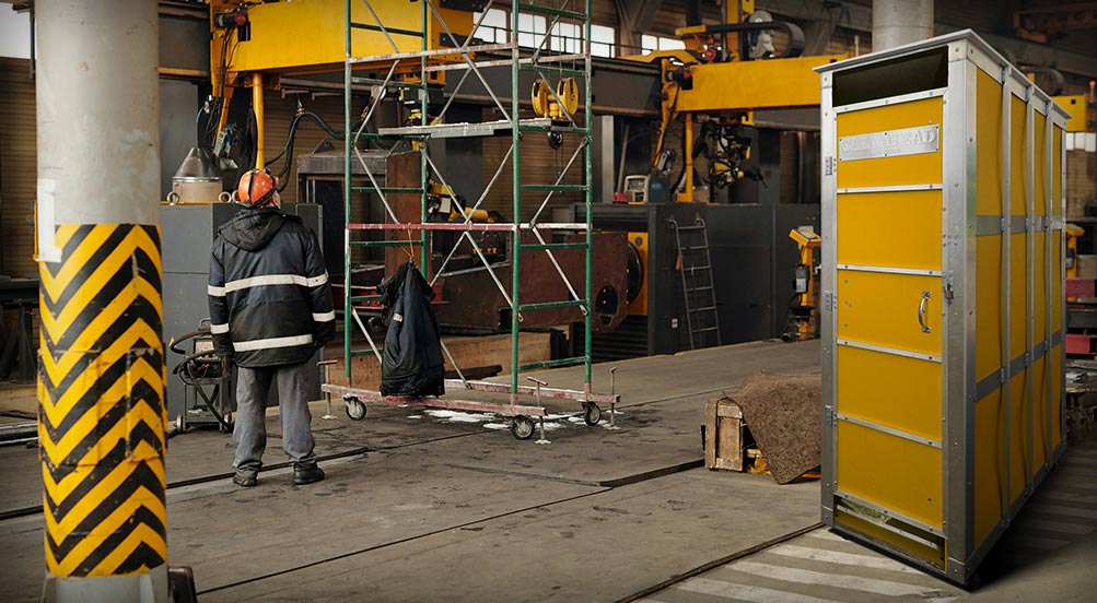 SkyWash Portable Sink | Yellow SkyWash Portable Sink Being Used at a Construction Site