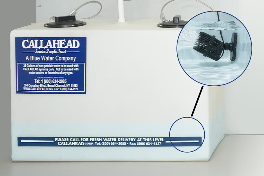 EXPLODED VIEW OF WATER TANK WITH POSITION OF THE AQUA MOVER INSIDE