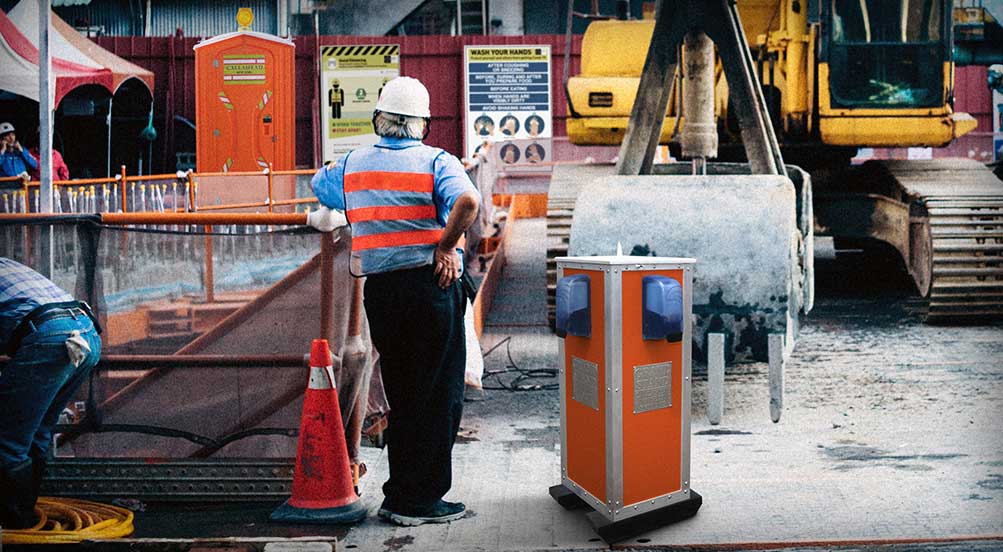 The Grand Stand Hand Sanitizing Near Construction