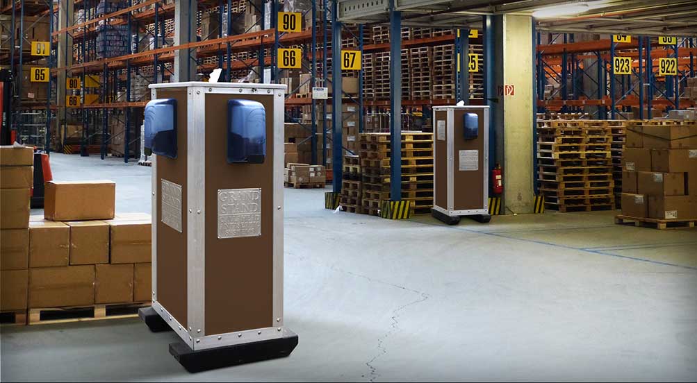 The Grand Stand Hand Sanitizing In Warehouse Environment