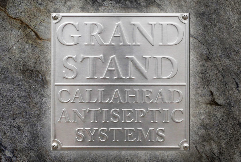 GRAND STAND HAS UNIQUE STAINLESS STEEL SIGN