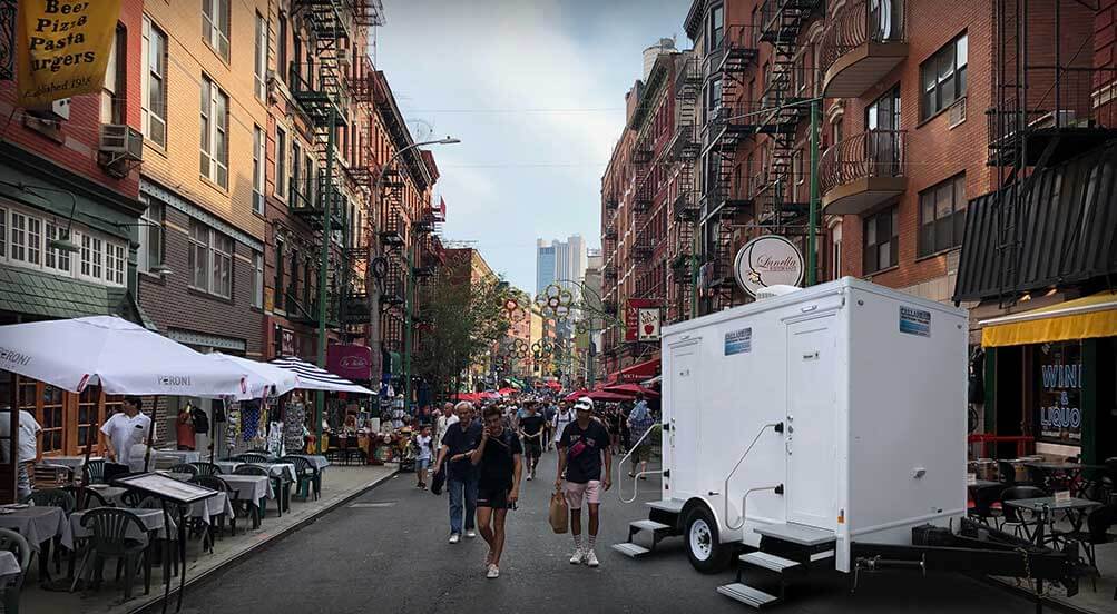 The Blue Steel Restroom Trailer Near Restaurants