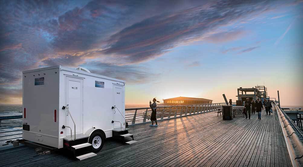 The Blue Steel Restroom Trailer On The Docks