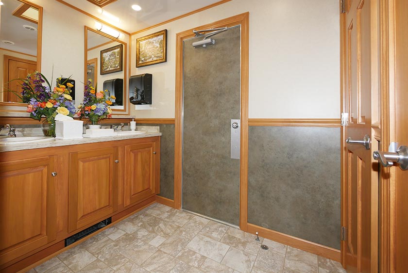 WOMEN'S SIDE WITH SOLID WOOD CHAIR RAIL, BASE AND CROWN MOLDINGS