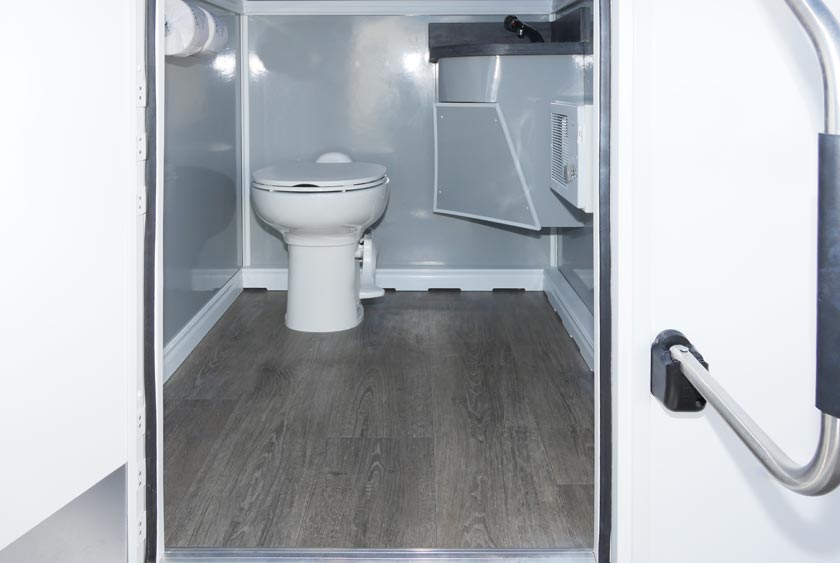 ENTRANCE TO ONE OF THE RESTROOMS IN THE DOCKSIDE RESTROOM TRAILER