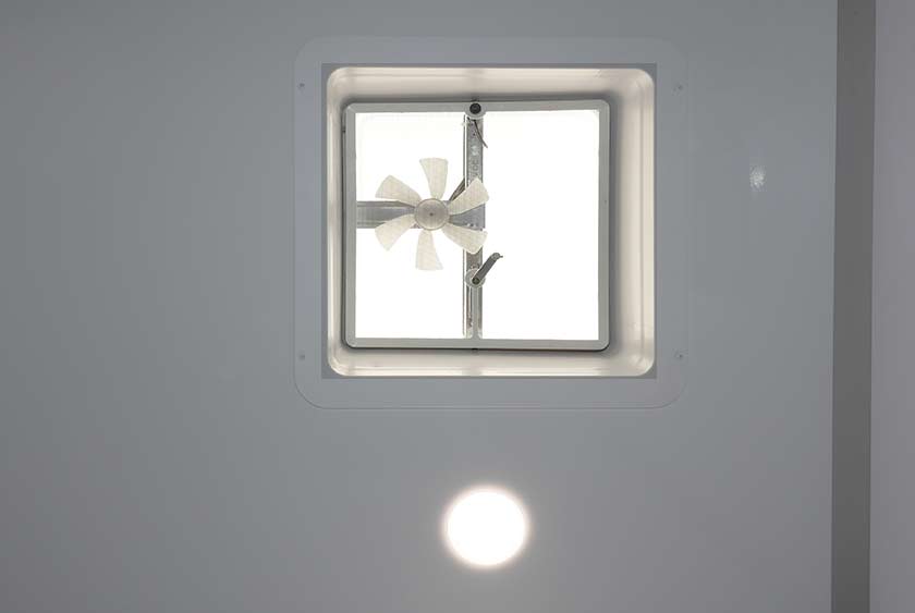 CEILING VENTS WITH ELECTRIC FANS PROVIDE ADDITIONAL AIR CIRCULATION WHEN NEEDED