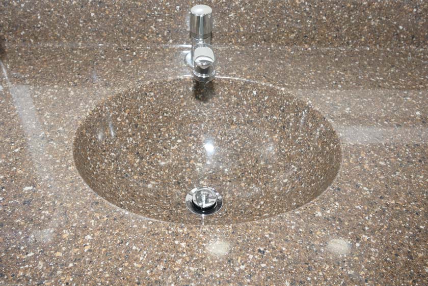 FAUX GRANITE COUNTERTOPS WITH AUTO SHUTOFF FAUCETS