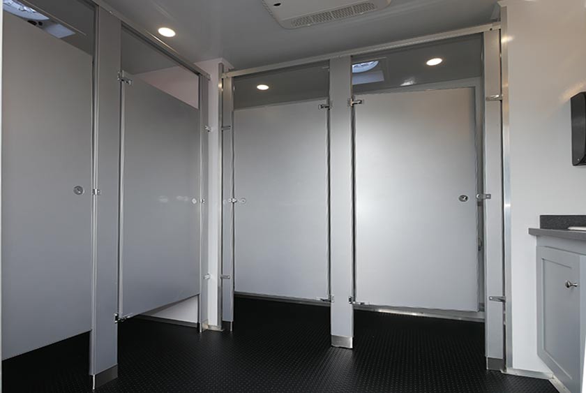 ALL STALLS AND PRIVACY DIVIDERS ARE A SILVER COLOR 