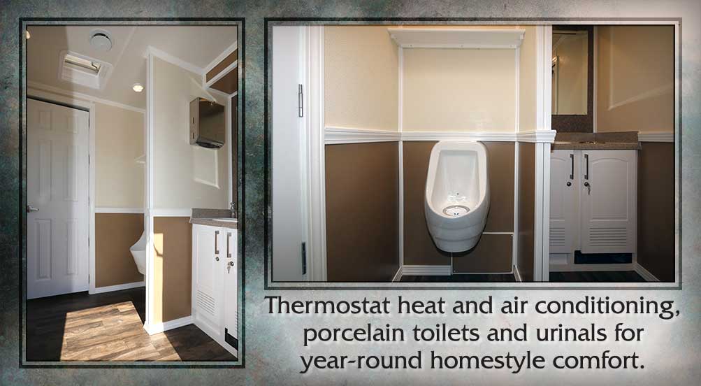 The Rover Restroom Trailer Rental Has Heat And Cooling For Comfort