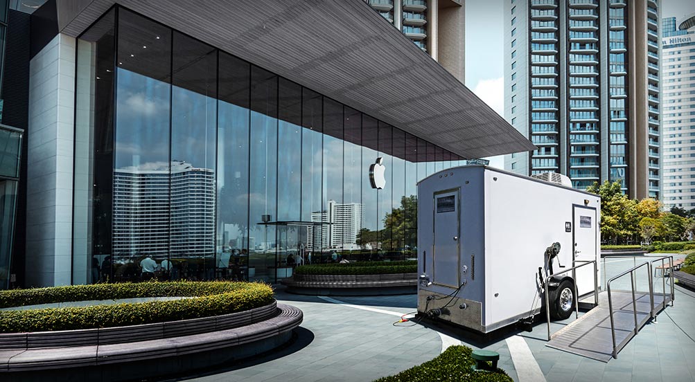 The Single ADA Restroom Trailer Near Shopping Center