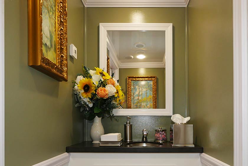 LADIES RESTROOM VANITY WITH FRAMED MIRROR