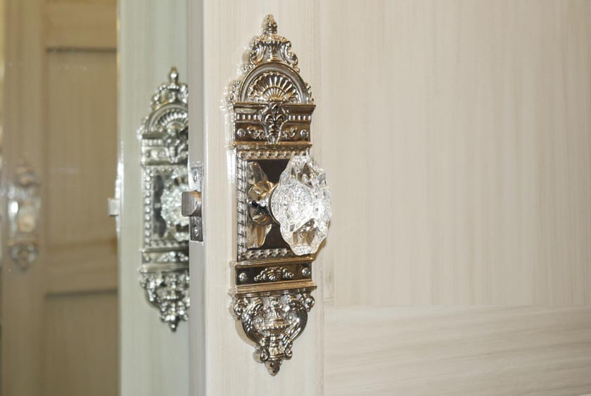 FRENCH RENAISSANCE SATIN NICKEL HARDWARE WITH CRYSTAL KNOBS