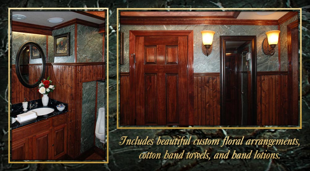 The Equestrian Luxury Restroom Trailer Includes Beautiful Custom Floral Arrangements, Cotton Hand Towels, And Hand Lotions