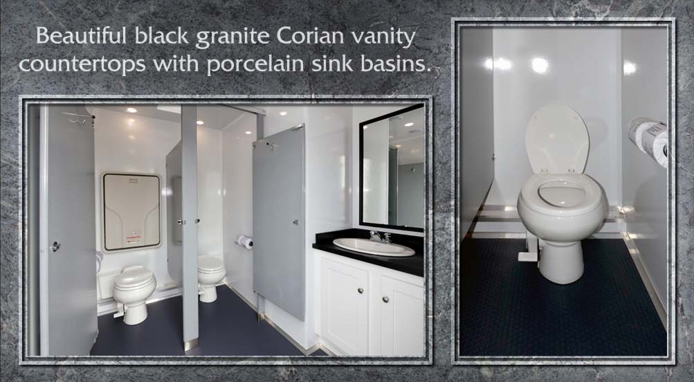 The Granite Restroom Trailer Has Beautiful Black Granite Corian Vanity Countertops With Porcelain Sinks
