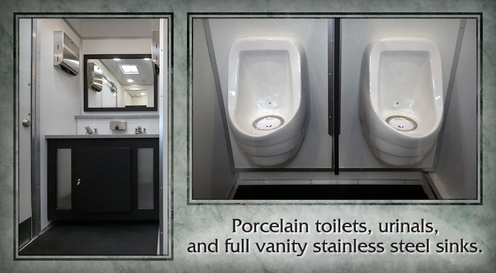The Hudson Restroom Trailer Porcelain Toilets, Urinals, And Fully Vanity Stainless Steel Sinks