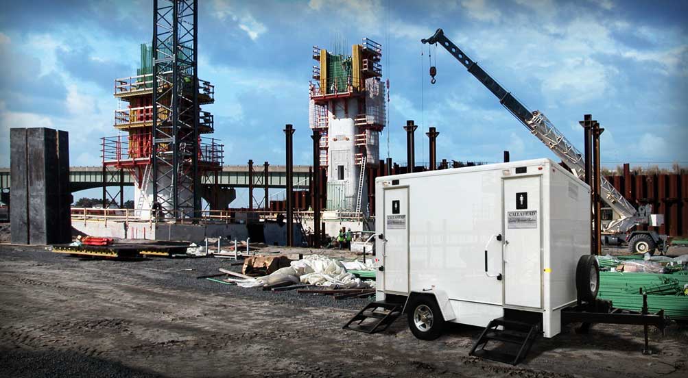 The Industrial 105 Restroom Trailer Near Highway