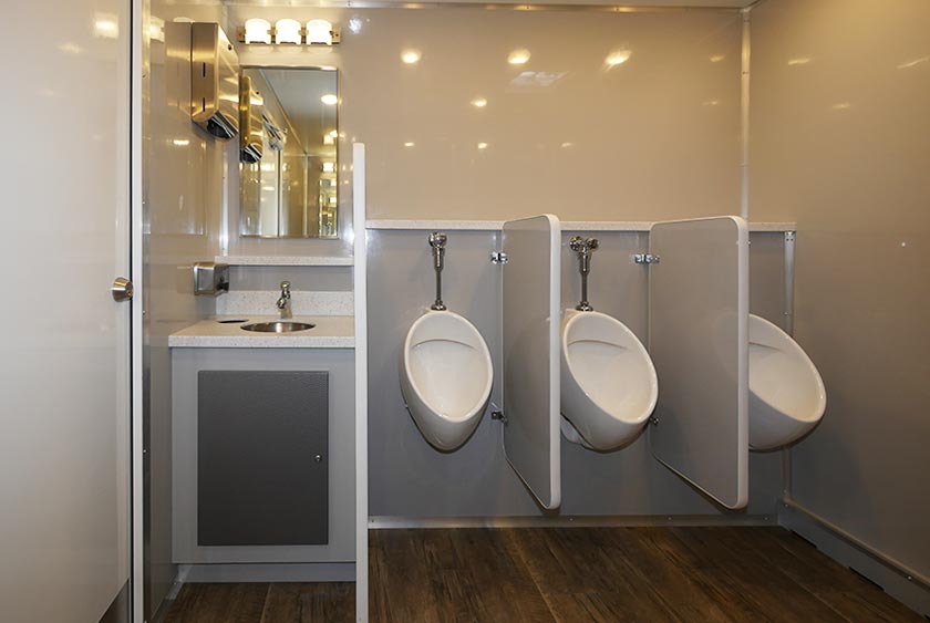 MEN'S SIDE, VANITY SINK WITH 3 URINALS