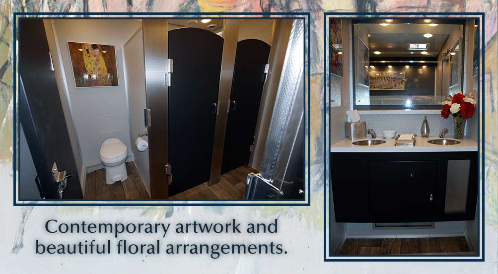 The Modern Luxury Restroom Trailer Contemporary Artwork And Beautiful Floral Arrangements