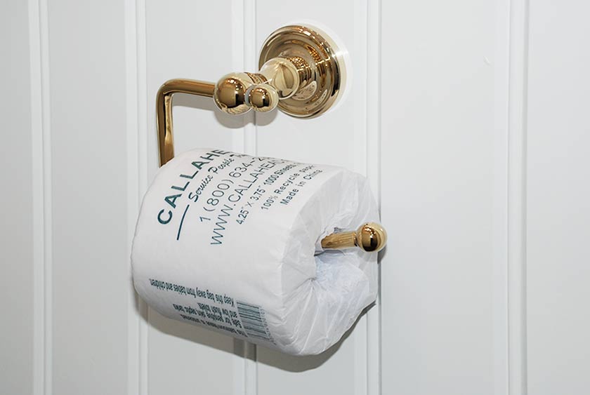 POLISHED BRASS HARDWARE INCLUDES THE TOILET PAPER HOLDERS