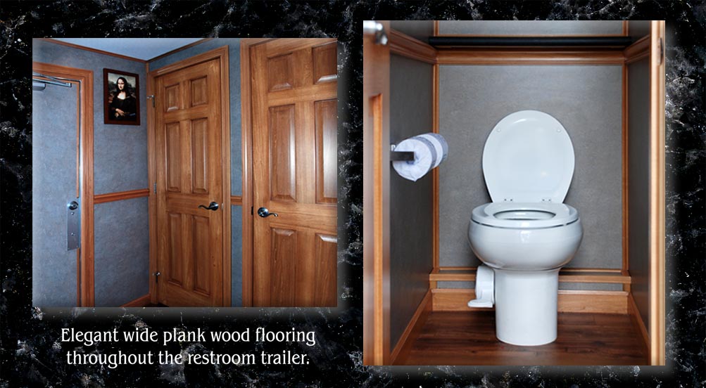 The REGENCY Luxury Restroom Trailer Has Elegant Wood Floors