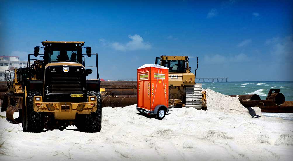 The Safety Head Portable Restroom Trailer By The Beach