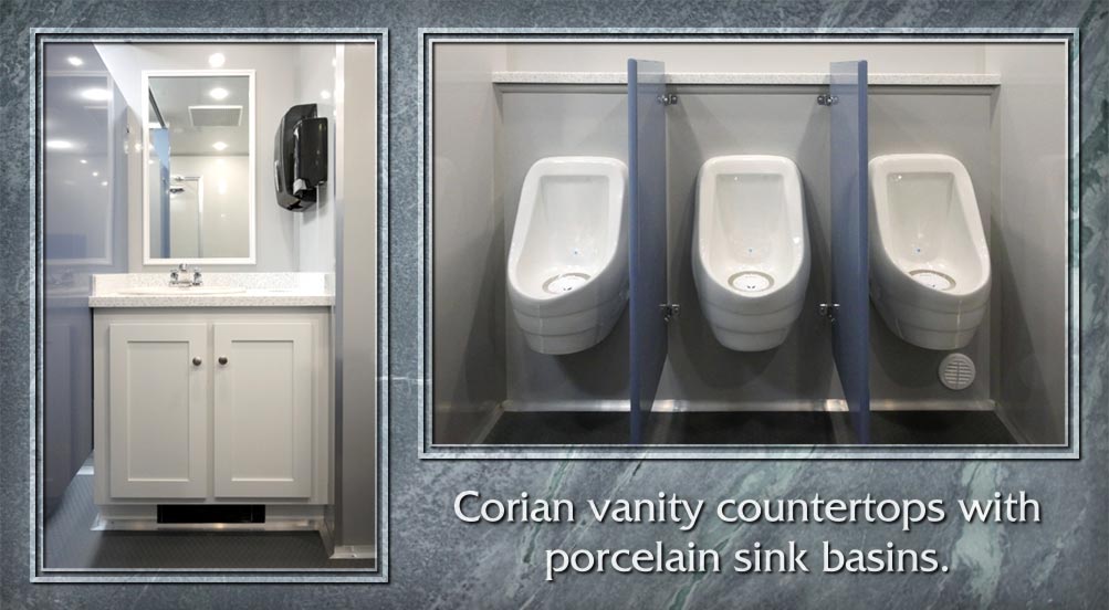 The Soapstone Restroom Trailer Has Corian Vanity Countertops With Porcelain Sinks