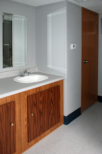 The Trailhead 250 Restroom Trailer Has Double Sink And Mirrors