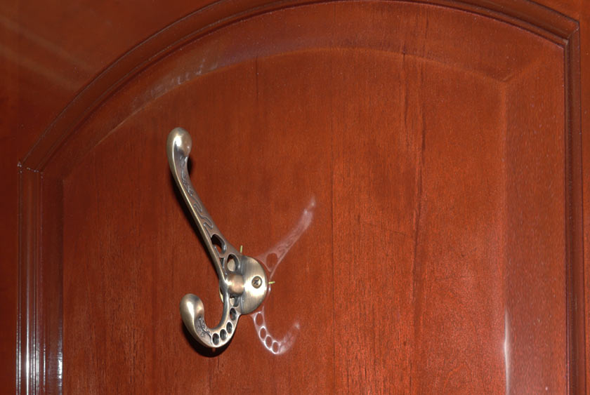 BEAUTIFUL WOOD DOORS WITH ANTIQUE BRASS HAT AND COAT HOOKS