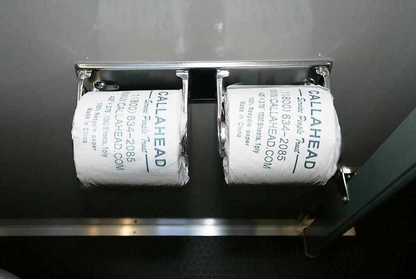 DUAL TOILET PAPER DISPENSERS IN EACH STALL