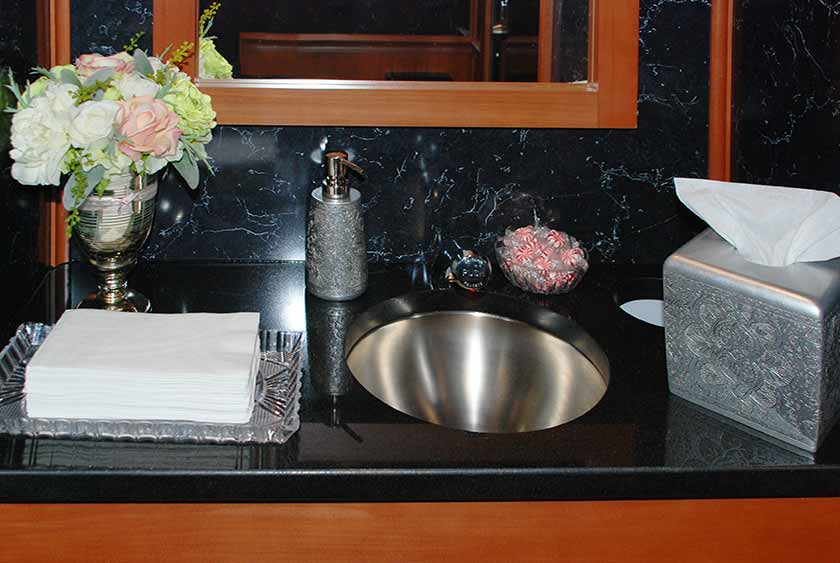 BLACK CORIAN MARBLE WITH STAINLESS STEEL SINK BASIN