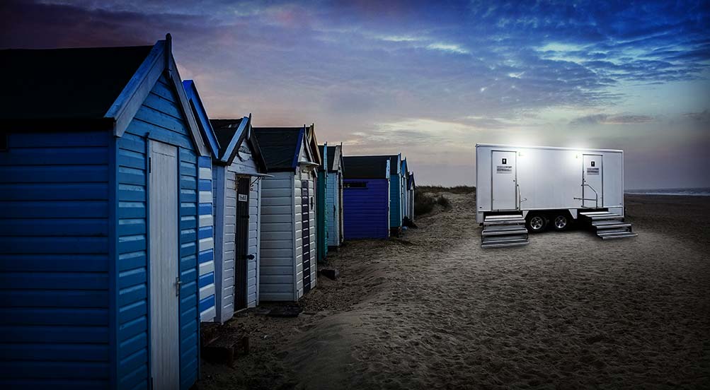 The White Horse Luxury Restroom Trailer On The Beach