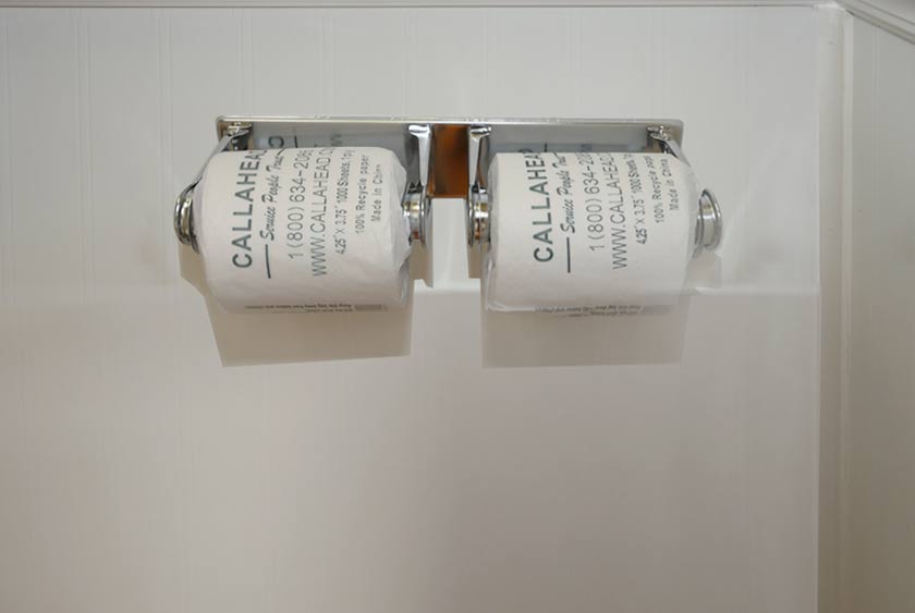 DUAL TOILET PAPER HOLDERS IN EACH TOILET STALL