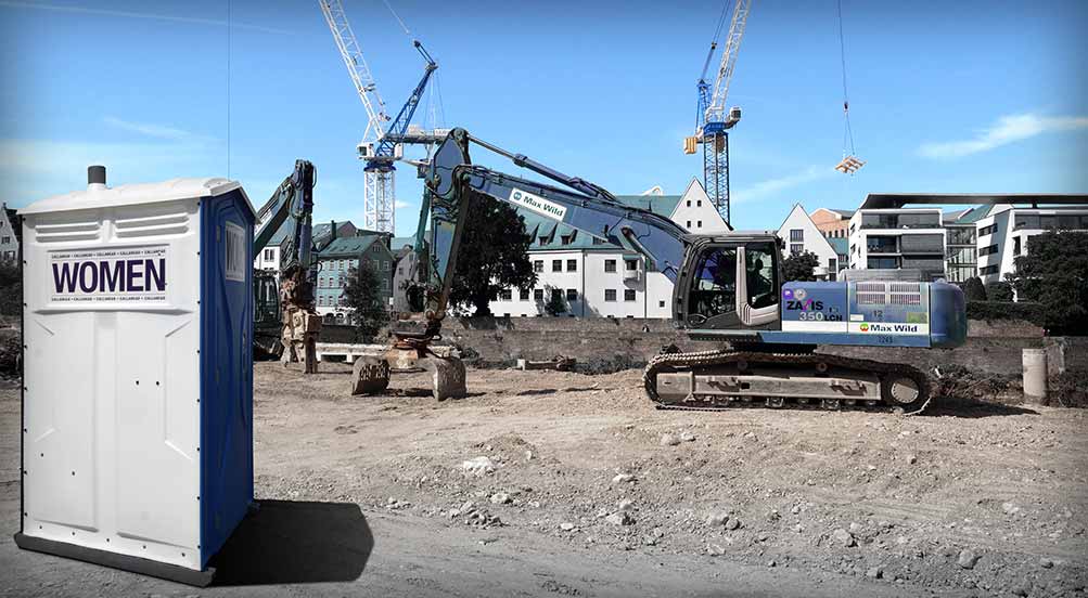 The Women’s Flush Portable Toilet Near Residential Construction